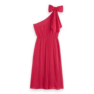 Scotch & Soda One Shoulder Bow Pop Pink Dress Fairy Barbiecore Resortwear NWT